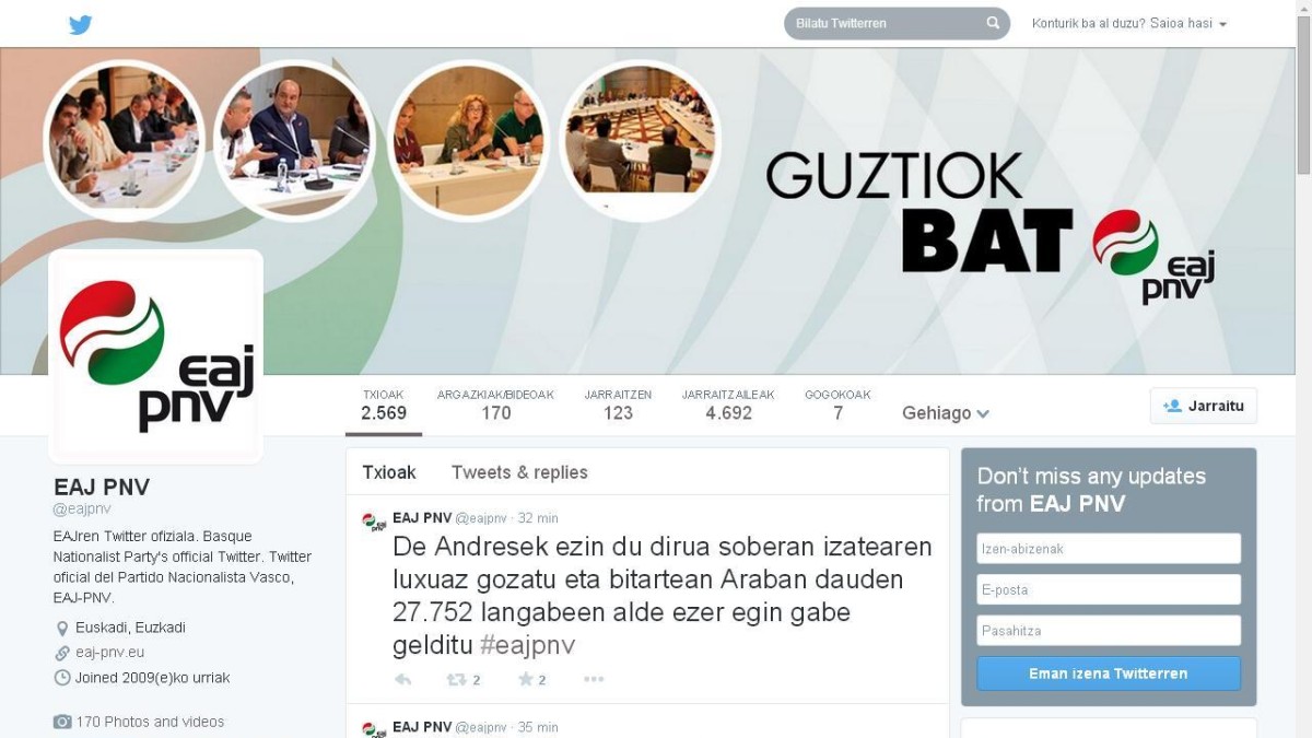 EAJ-PNV fusiona sus dos cuentas en Twitter y renueva contenidos