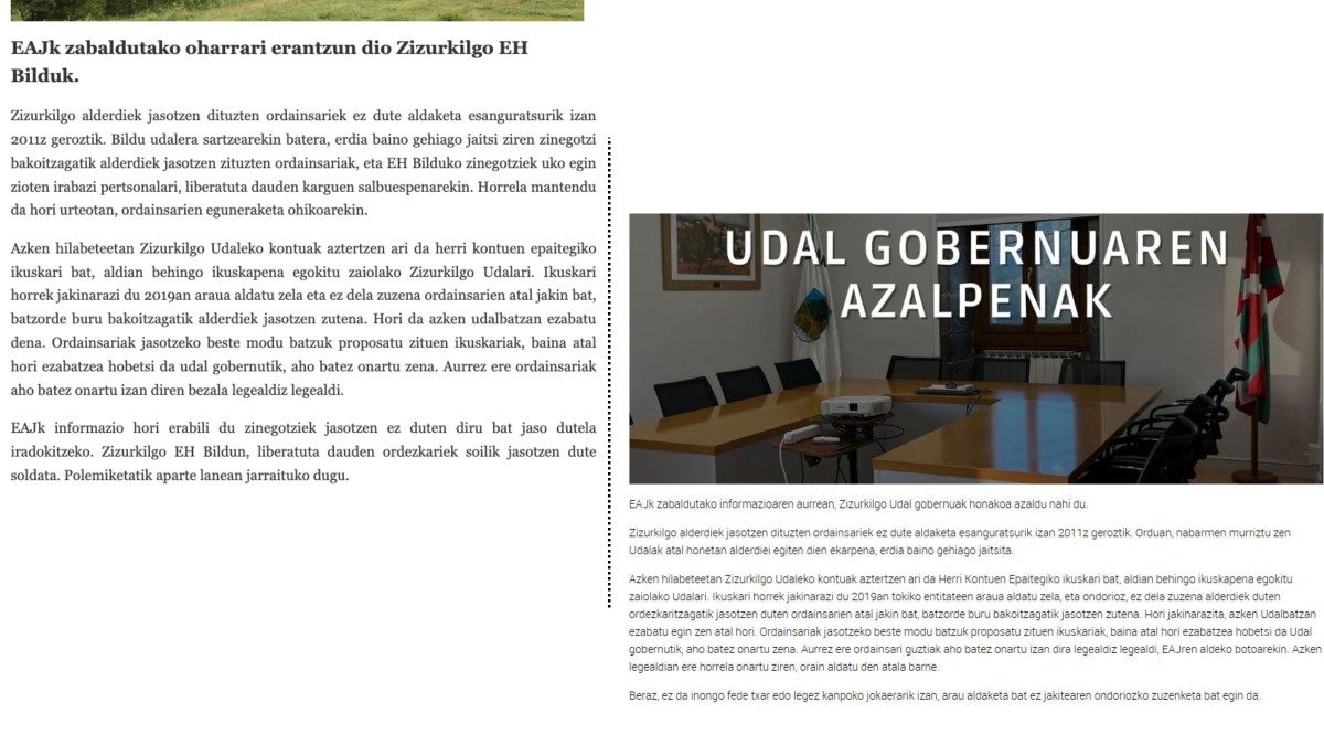 Zizurkilgo EAJ-PNVk Udalaren inpartzialtasun falta eta EH Bilduren aldeko baliabideen erabilera okerra salatu du