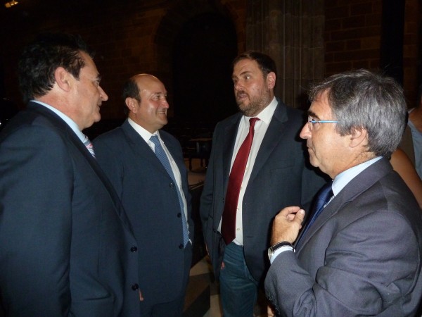 Andoni Ortuzar, Oriol Junqueras, Joseba Aurrekoetxea e Iñaki Goikoetxeta  en la Diada