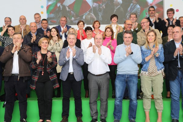 Mitin Aberri Eguna 2019. Aitor Esteban, Iñigo Urkullu, Andoni Ortuzar. Bilbao.