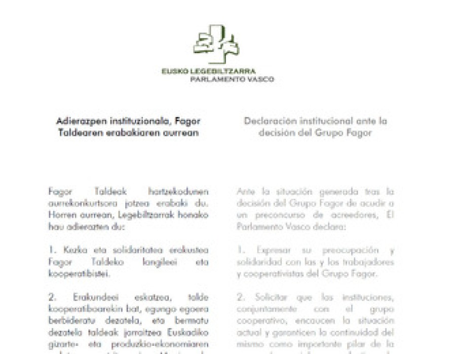 Adierazpen instituzionala, Fagor Taldearen erabakiaren aurrean