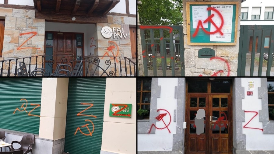 Larrabetzu, Lezama, Lemoa eta Zeberioko batzokietan Errusiaren alde eginiko pintadak egin direla salatu du BBBk Larrabetzu, Lezama, Lemoa eta Zeberioko batzokietan Errusiaren alde eginiko pintadak egin direla salatu du BBBk